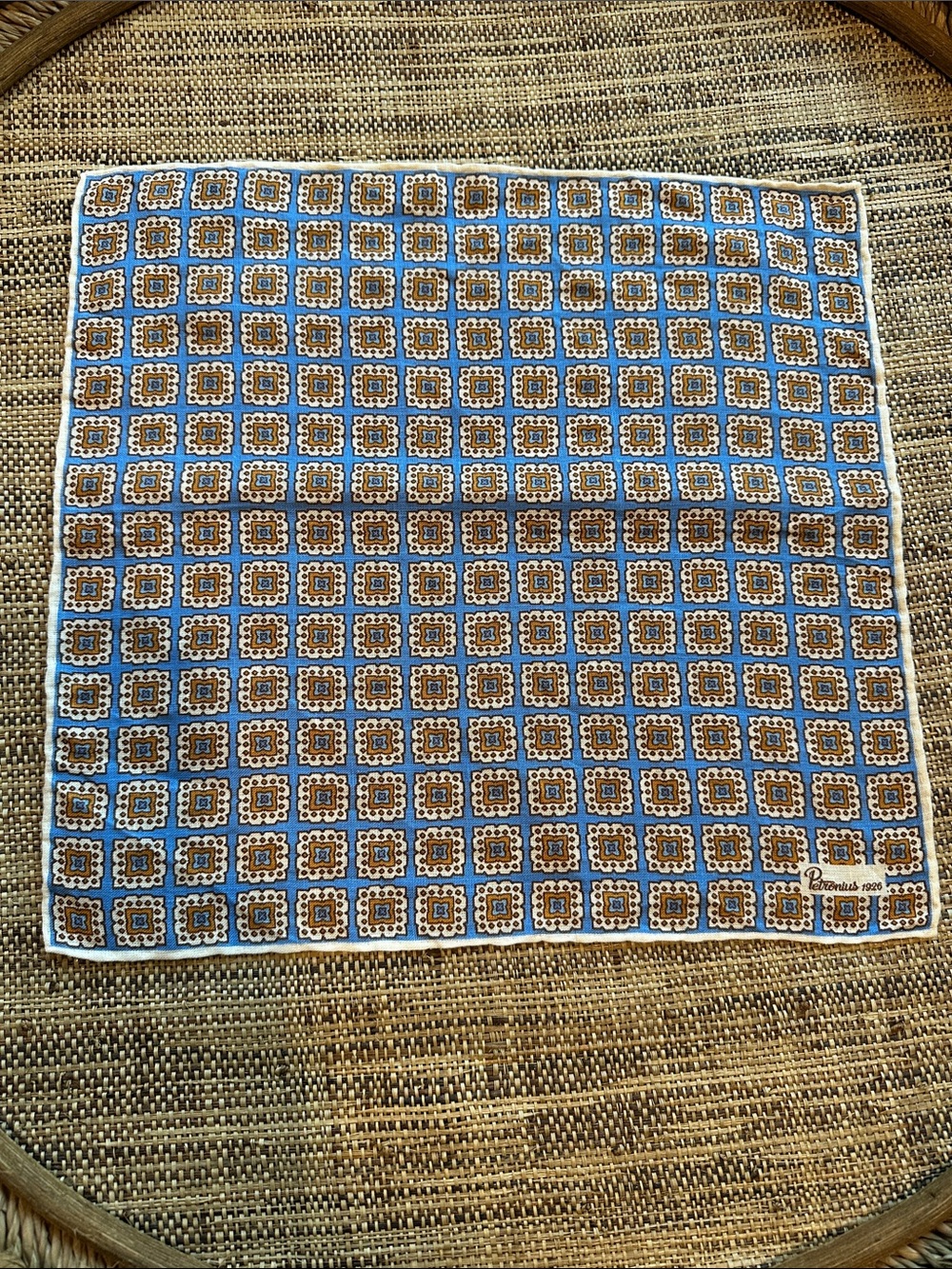 PETRONIUS Italian Linen Pocket Square 12.5” Blue Multi LIKE NEW